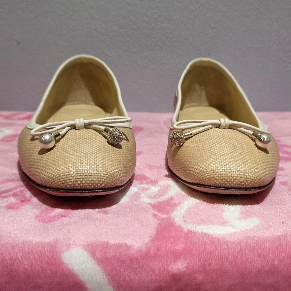Jimmy Choo Women's Natural/Latte Raffia Leather Flat, Size 38 - Picture 3 of 10